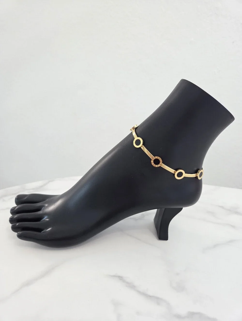 Gold Plated Roman Numeral Disc Herringbone Anklet Minimalist Summer Jewelry - Picture 2 of 12